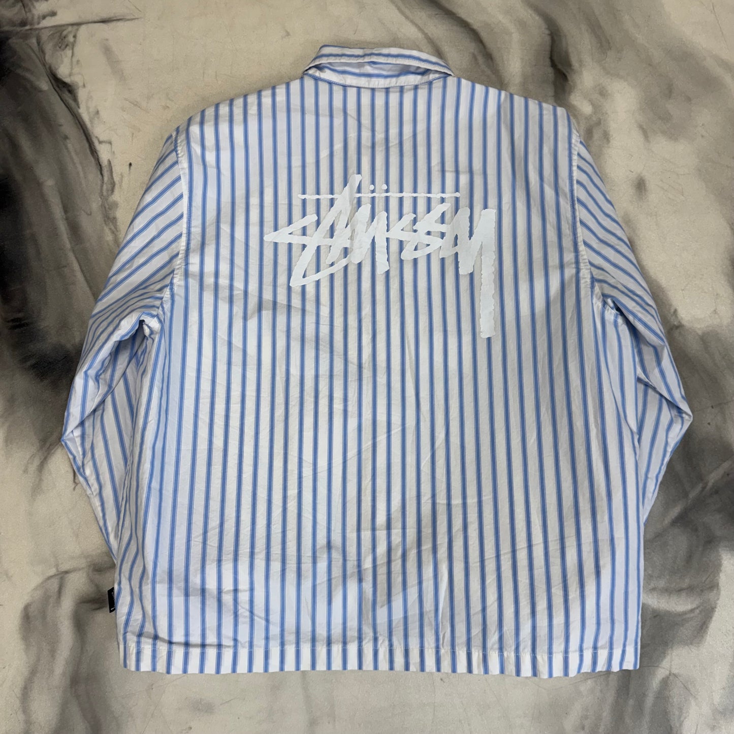 Stussy Striped Button Up Overshirt White/Blue