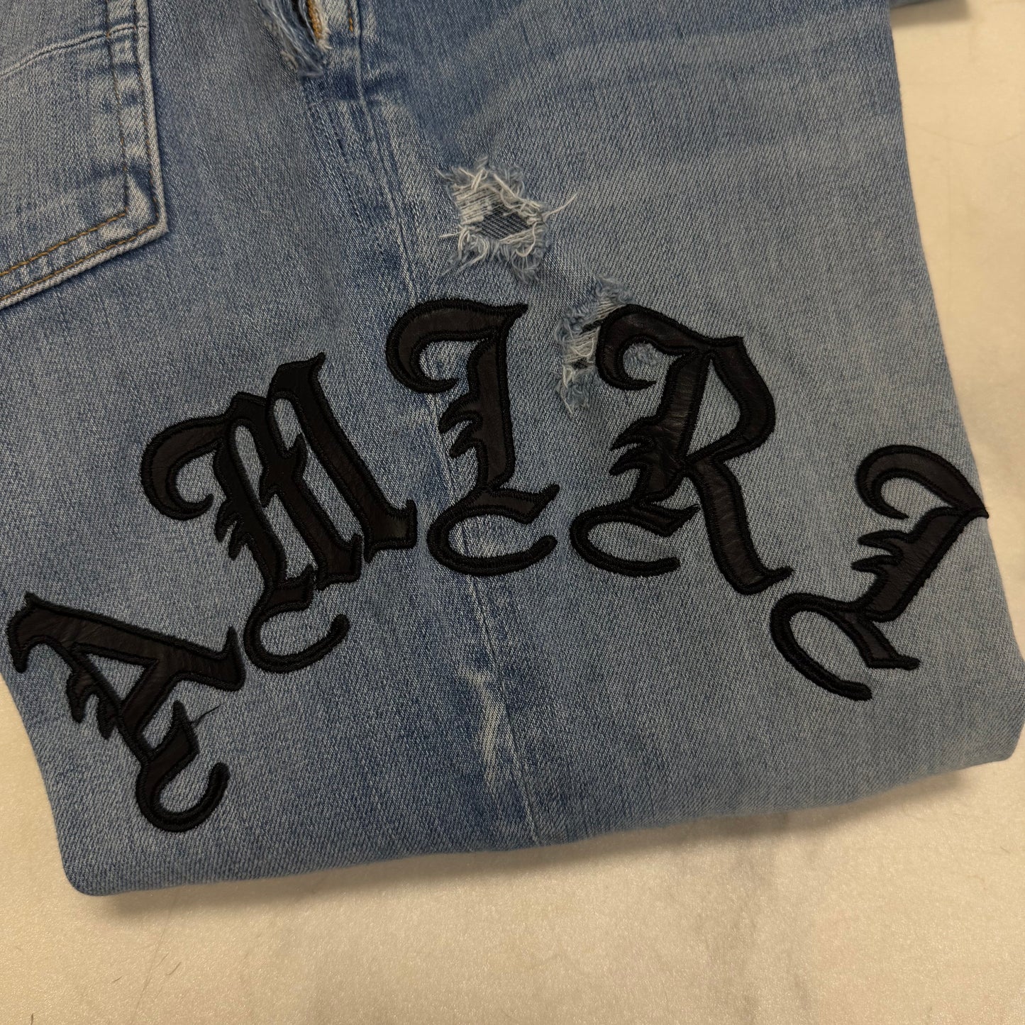 Amiri Jeans Leather Logo Blue