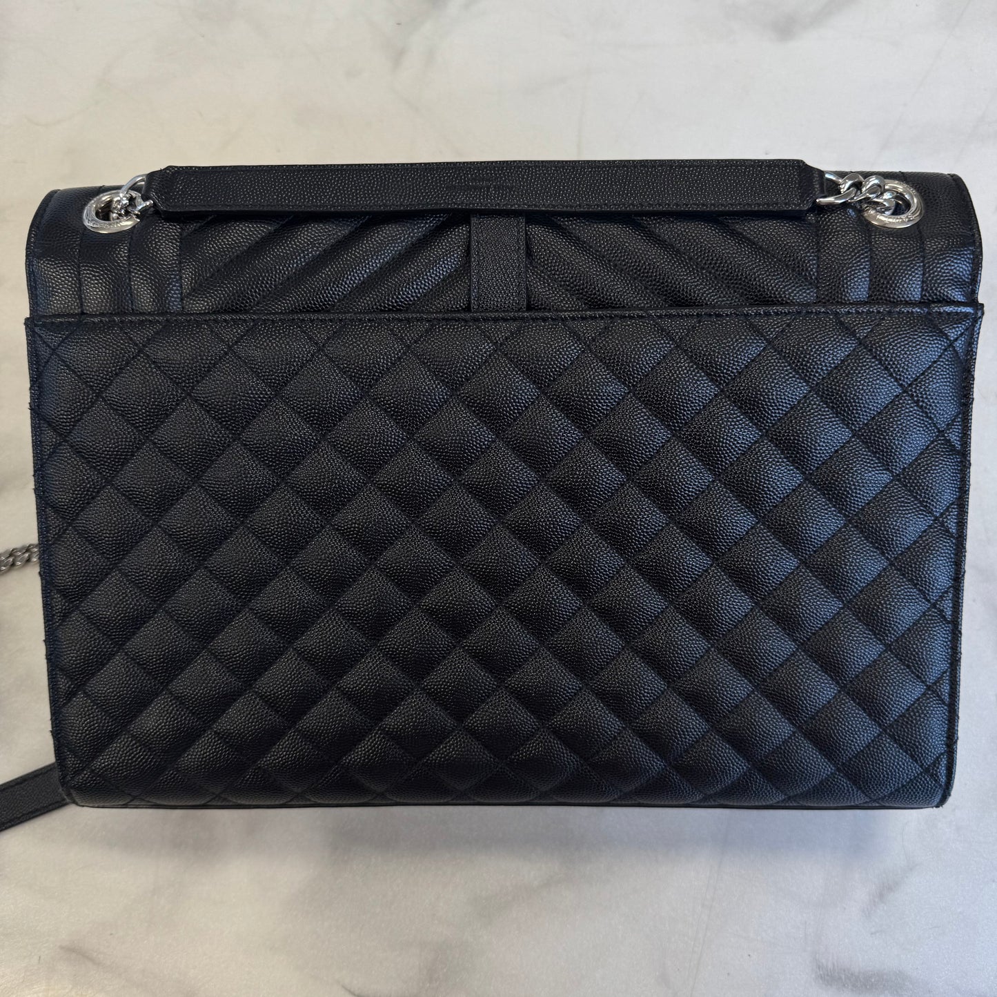 Saint-Laurent Envelope Medium Quilted Textured-Leather Shoulder Bag Black/Silver