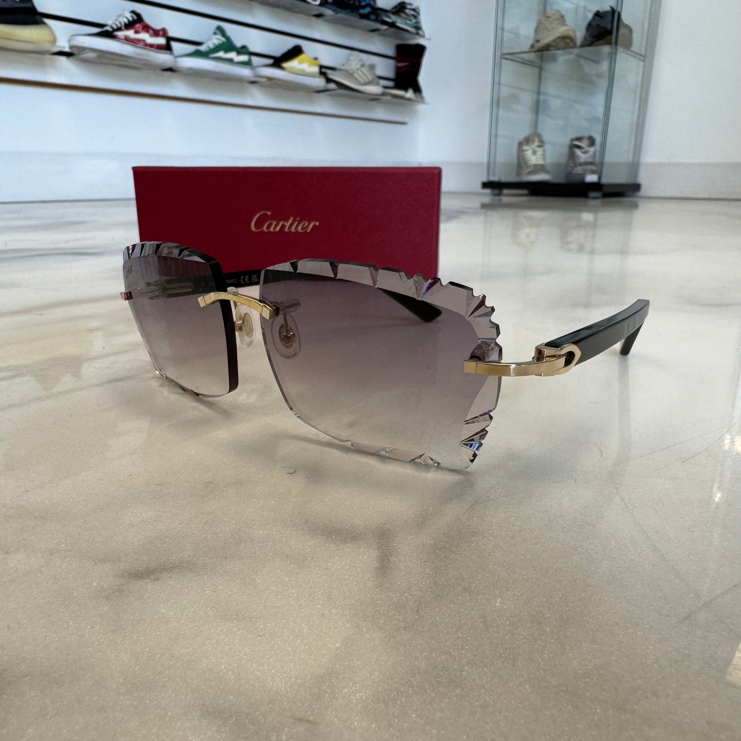 Cartier C Decor Black Acetate Gold Hardware Diamond Cut