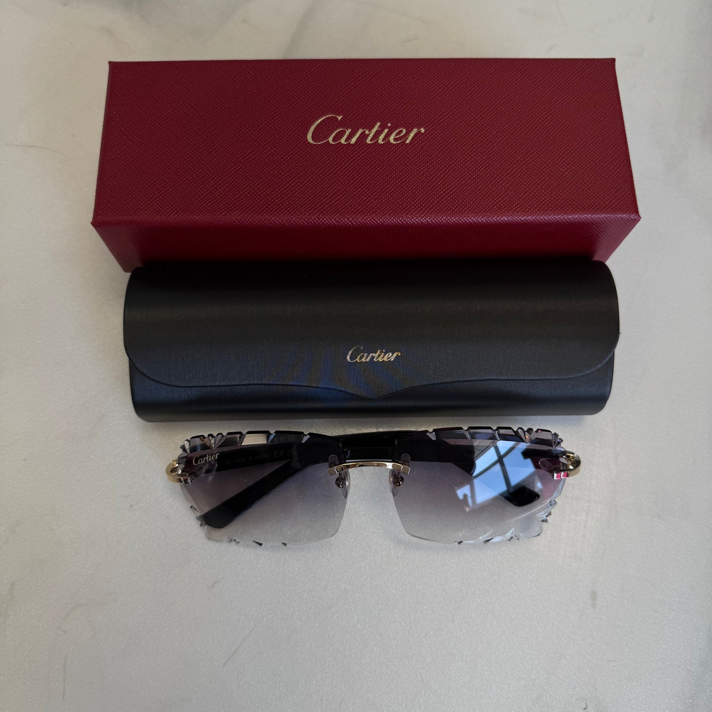 Cartier C Decor Black Acetate Gold Hardware Diamond Cut