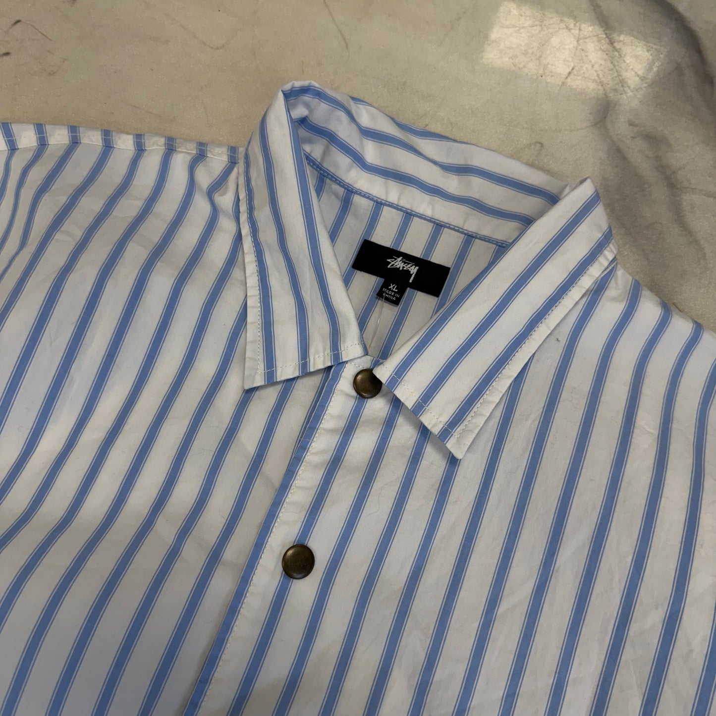 Stussy Striped Button Up Overshirt White/Blue