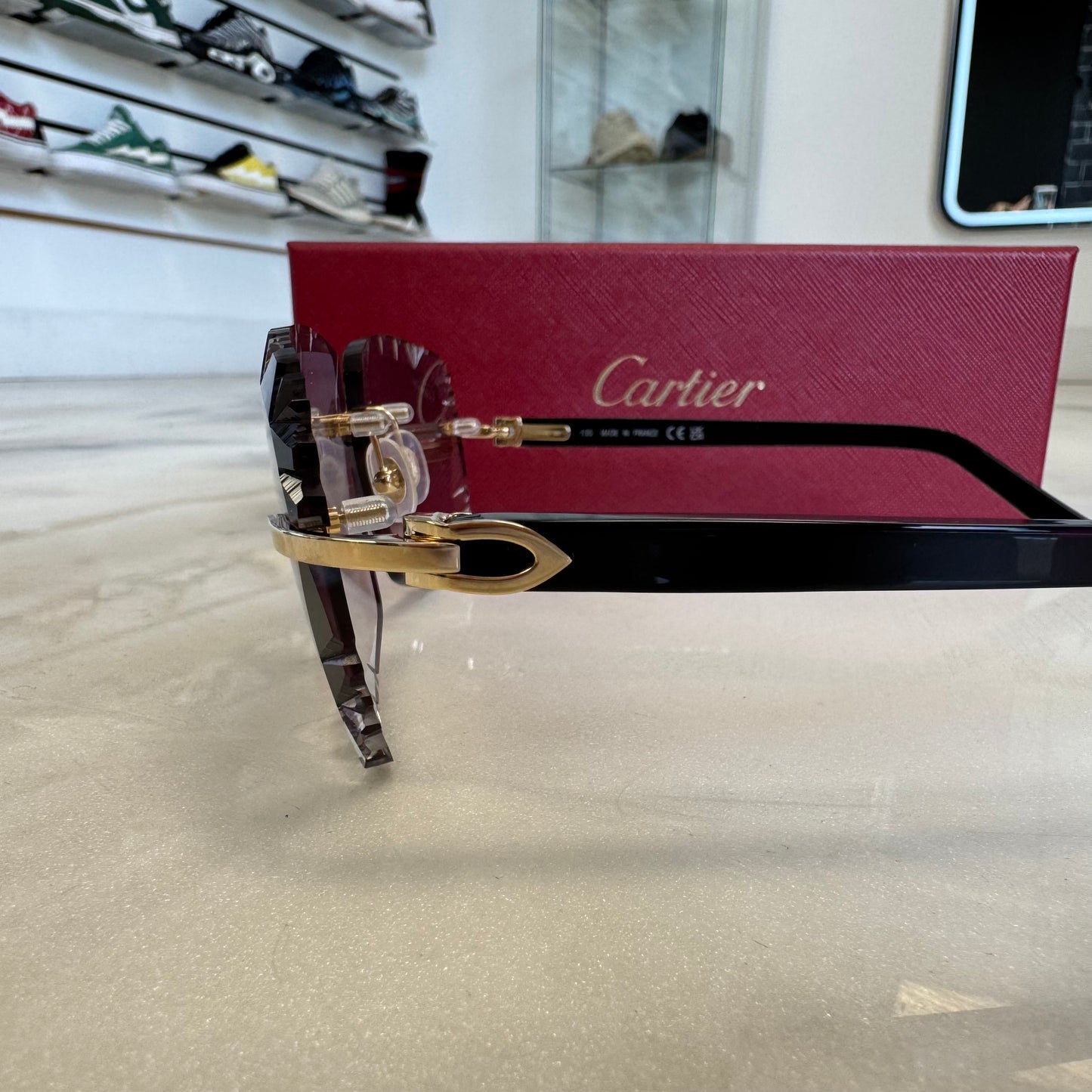 Cartier C Decor Black Acetate Gold Hardware Diamond Cut