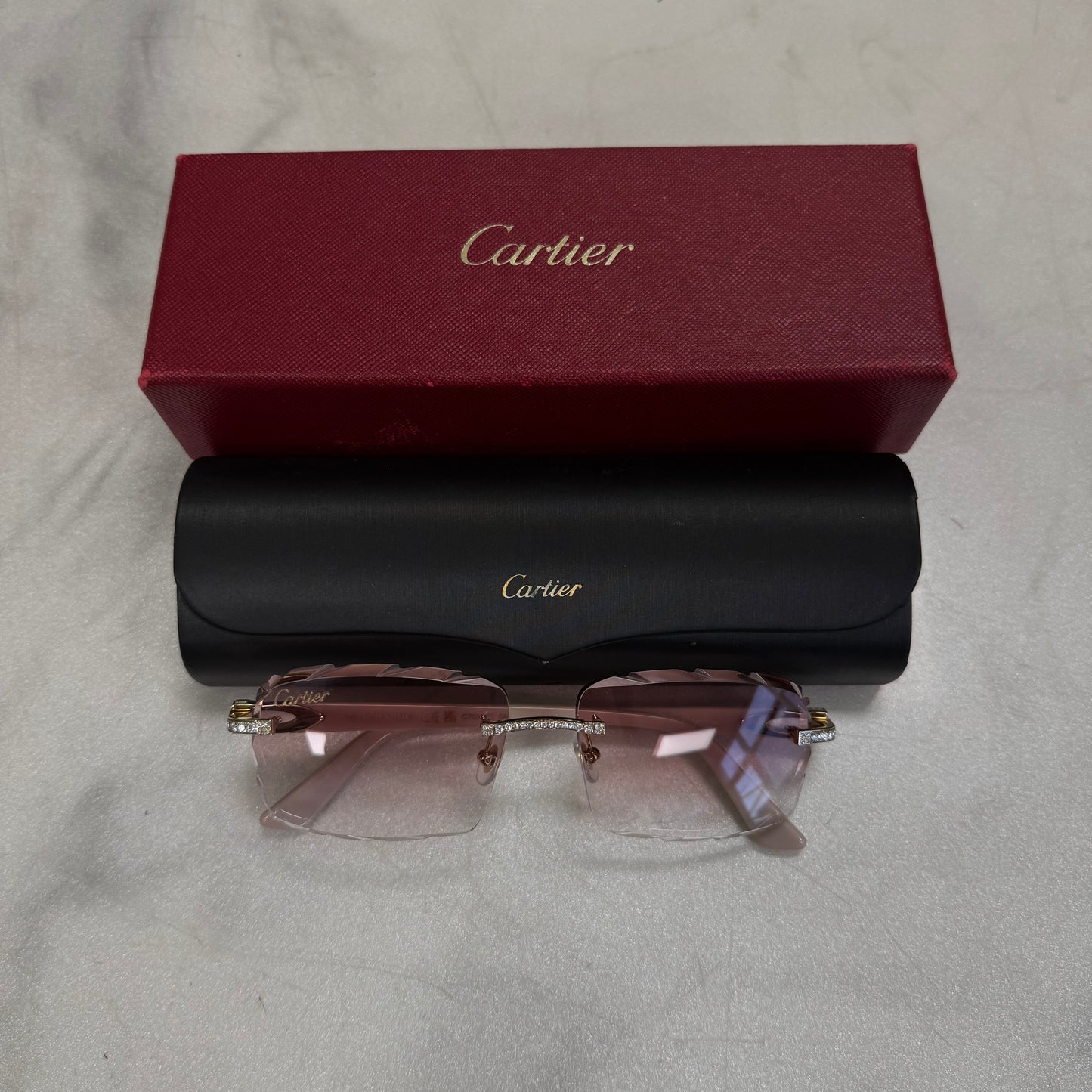 Cartier C Decor Pink Diamond Hardware Diamond Cut Glasses