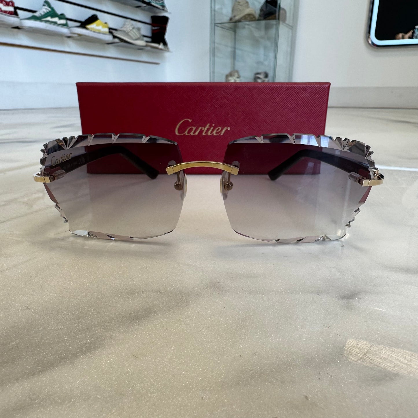 Cartier C Decor Black Acetate Gold Hardware Diamond Cut