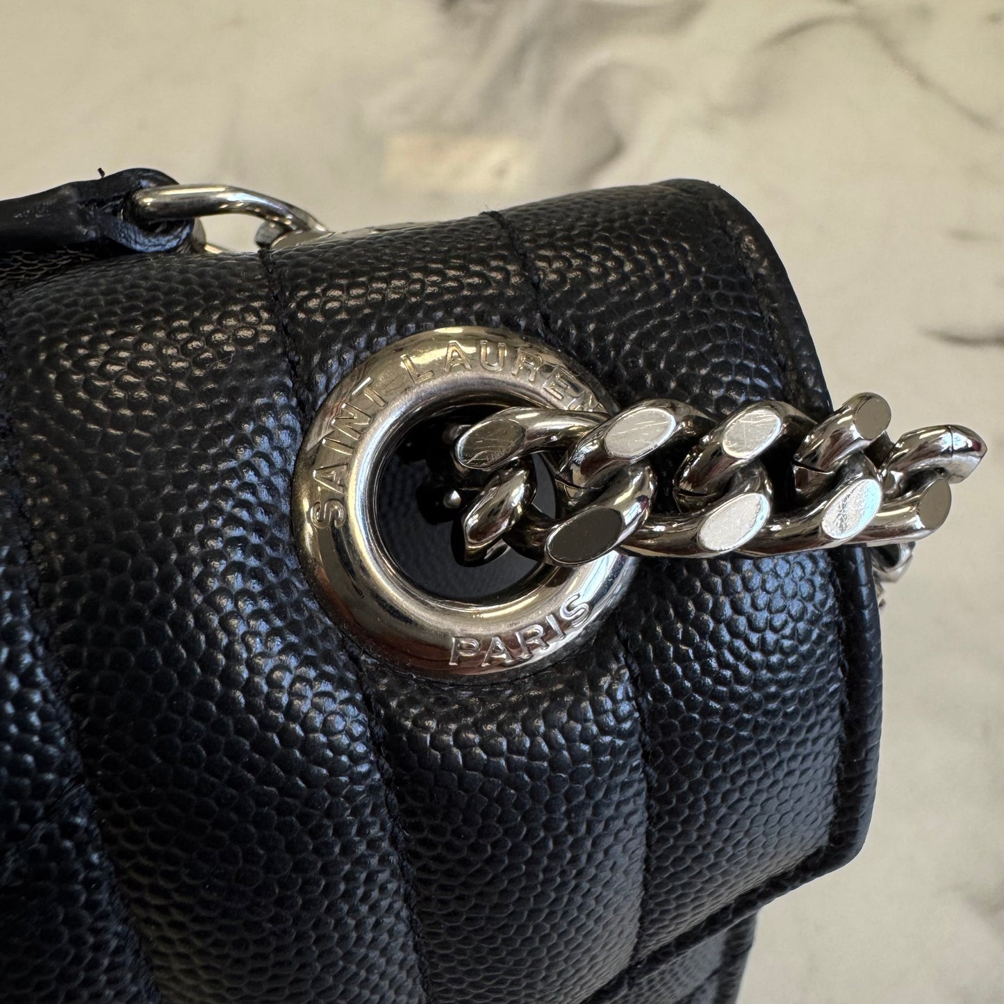 Saint-Laurent Envelope Medium Quilted Textured-Leather Shoulder Bag Black/Silver