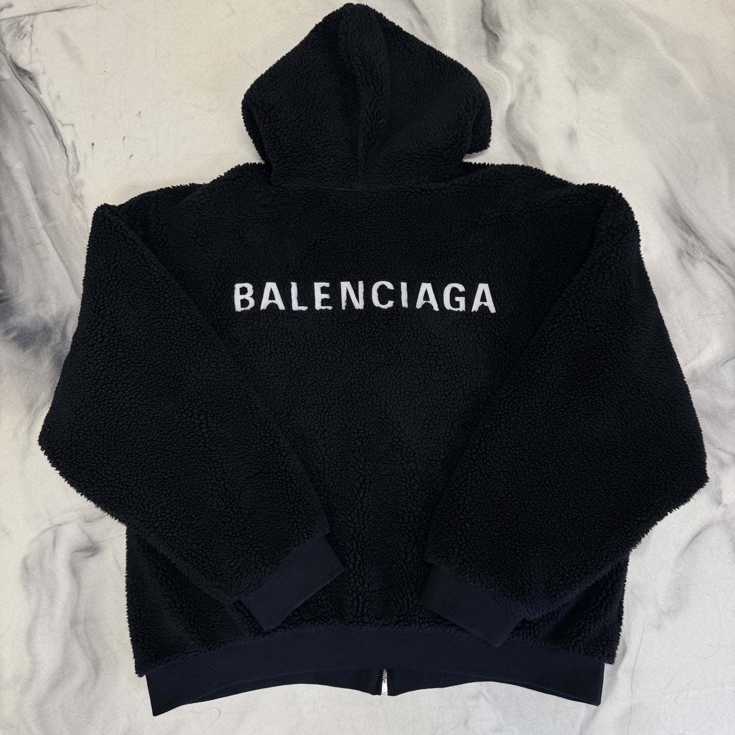 Balenciaga Fleece Zip Up Hoodie Black