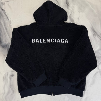 Balenciaga Fleece Zip Up Hoodie Black