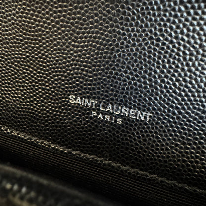 Saint-Laurent Envelope Medium Quilted Textured-Leather Shoulder Bag Black/Silver