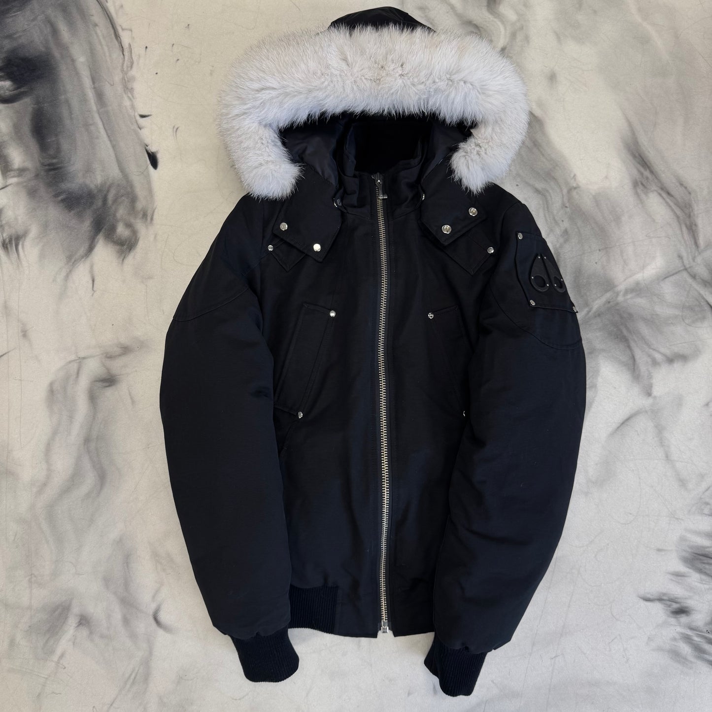 Moose Knuckles Ballistic Bomber Black Badge White Fur