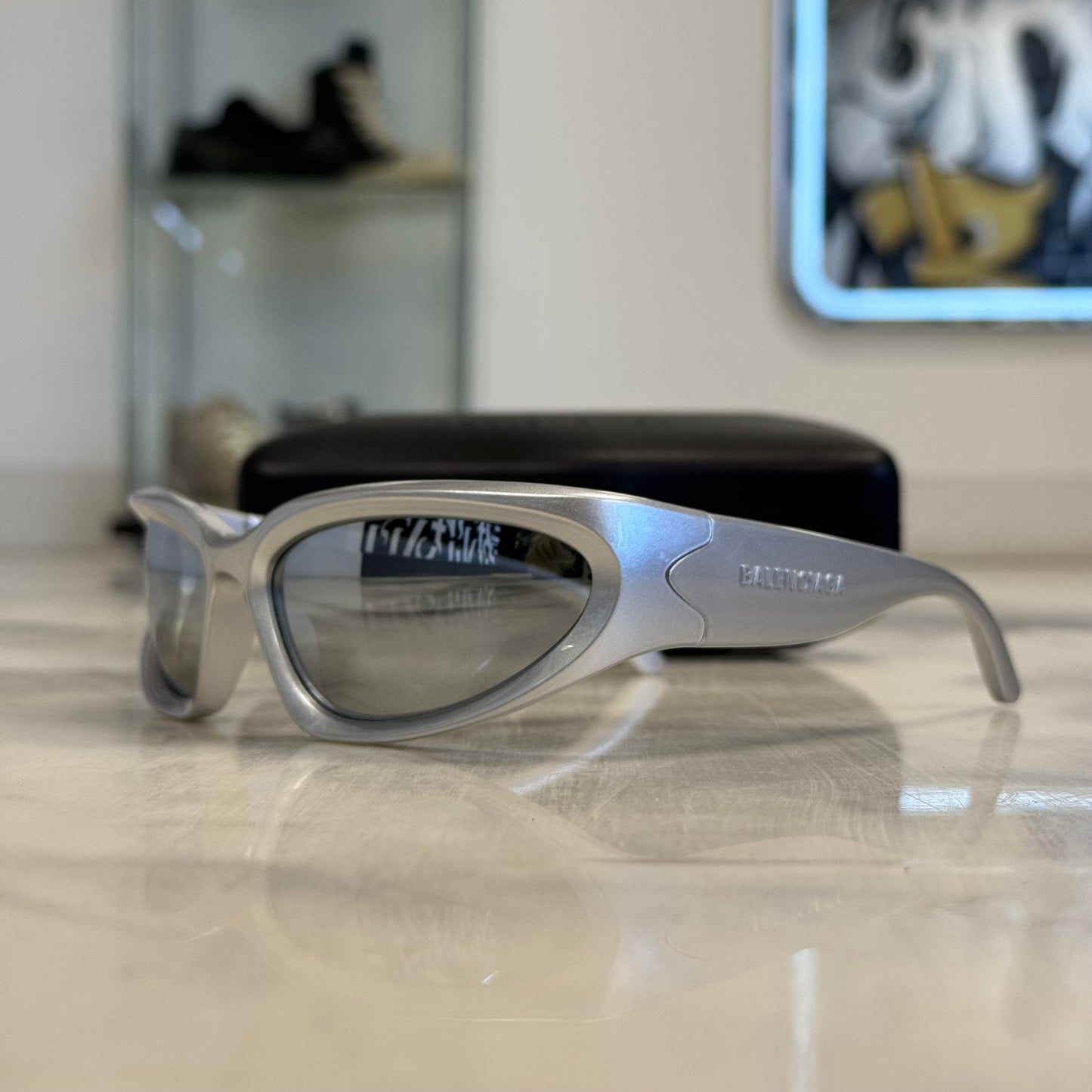 Balenciaga Swift Oval Sunglasses Silver