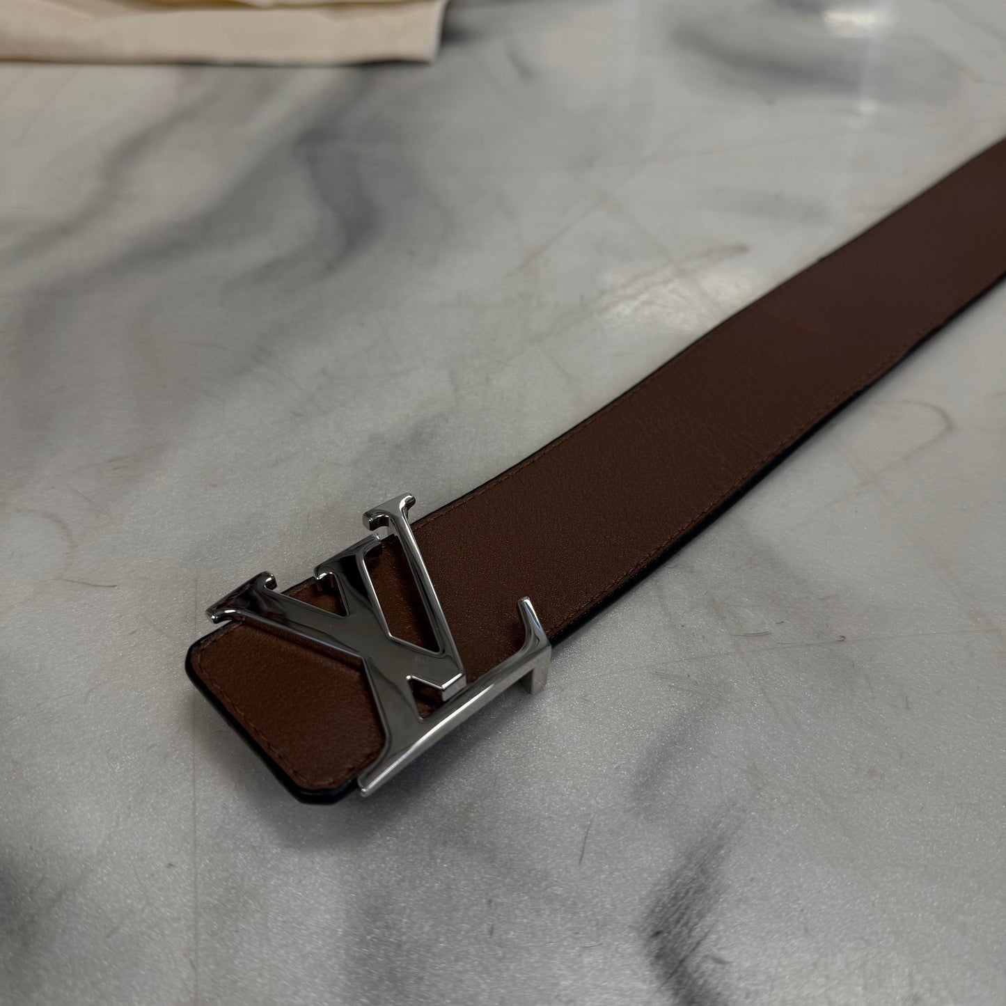 Louis Vuitton Black Monogram Belt Silver Buckle Reversible