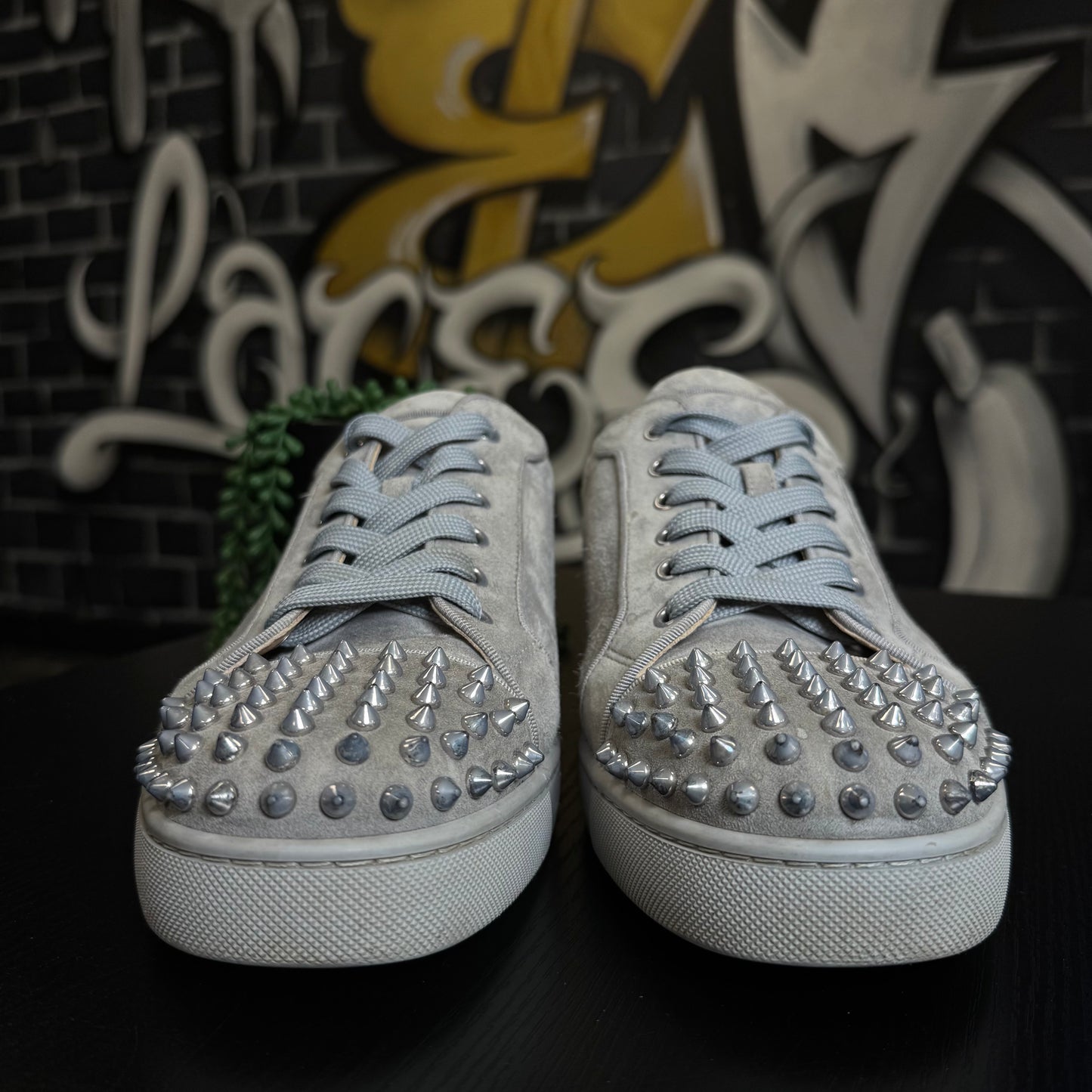 Louboutin Louis Spike Orlato Flat Suede Grey