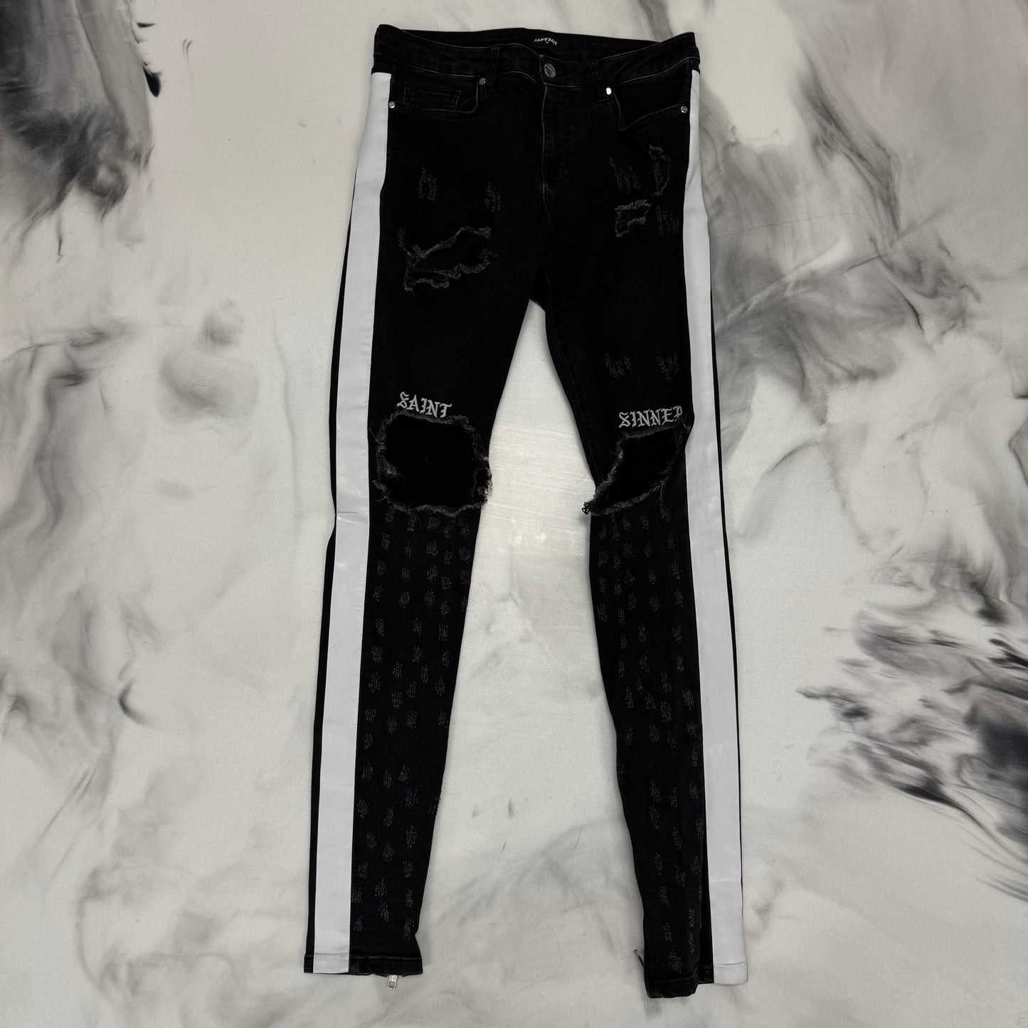 Jaffary "Saint Sinners" Striped Jeans Black