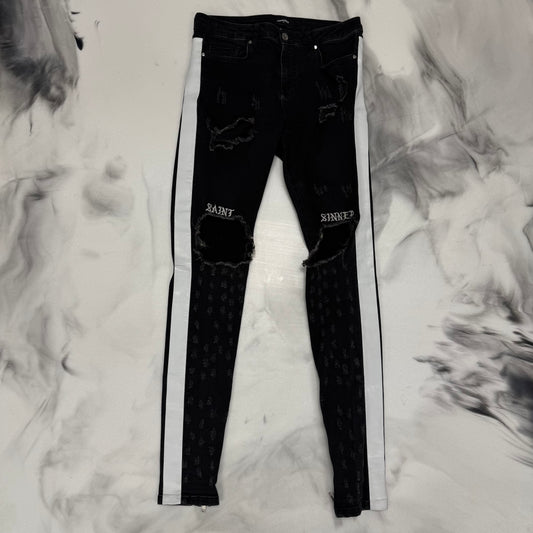 Jaffary "Saint Sinners" Striped Jeans Black