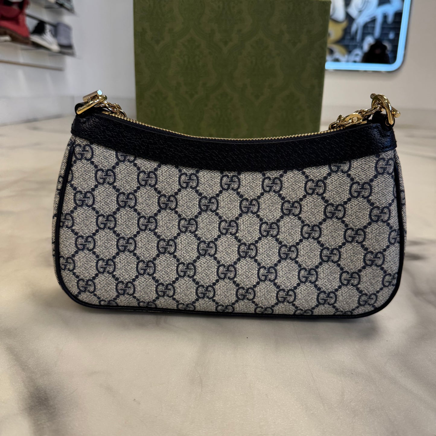 Gucci GG Supreme Monogram Textured Dollar Calfskin Web Small Ophidia Handbag