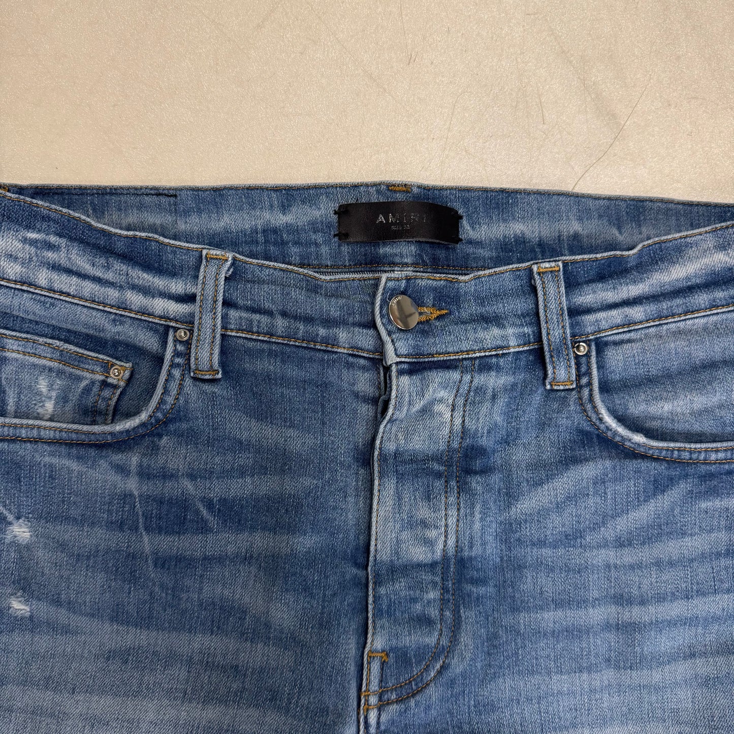 Amiri Jeans Leather Logo Blue