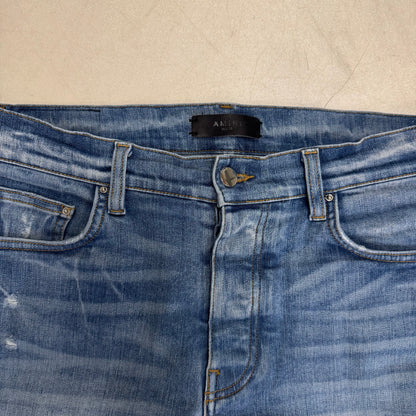 Amiri Jeans Leather Logo Blue
