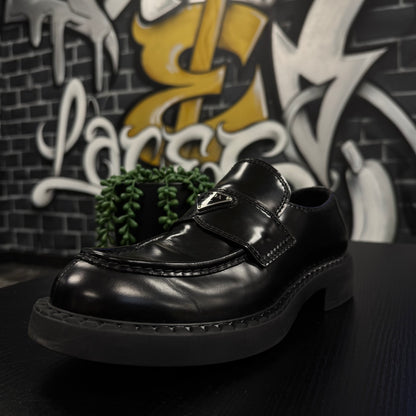 Prada Chocolate Brushed Leather Loafers Black