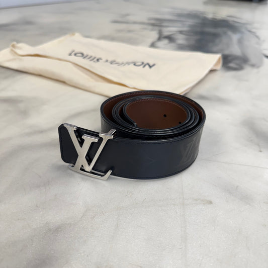 Louis Vuitton Black Monogram Belt Silver Buckle Reversible