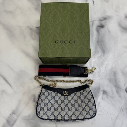 Gucci GG Supreme Monogram Textured Dollar Calfskin Web Small Ophidia Handbag