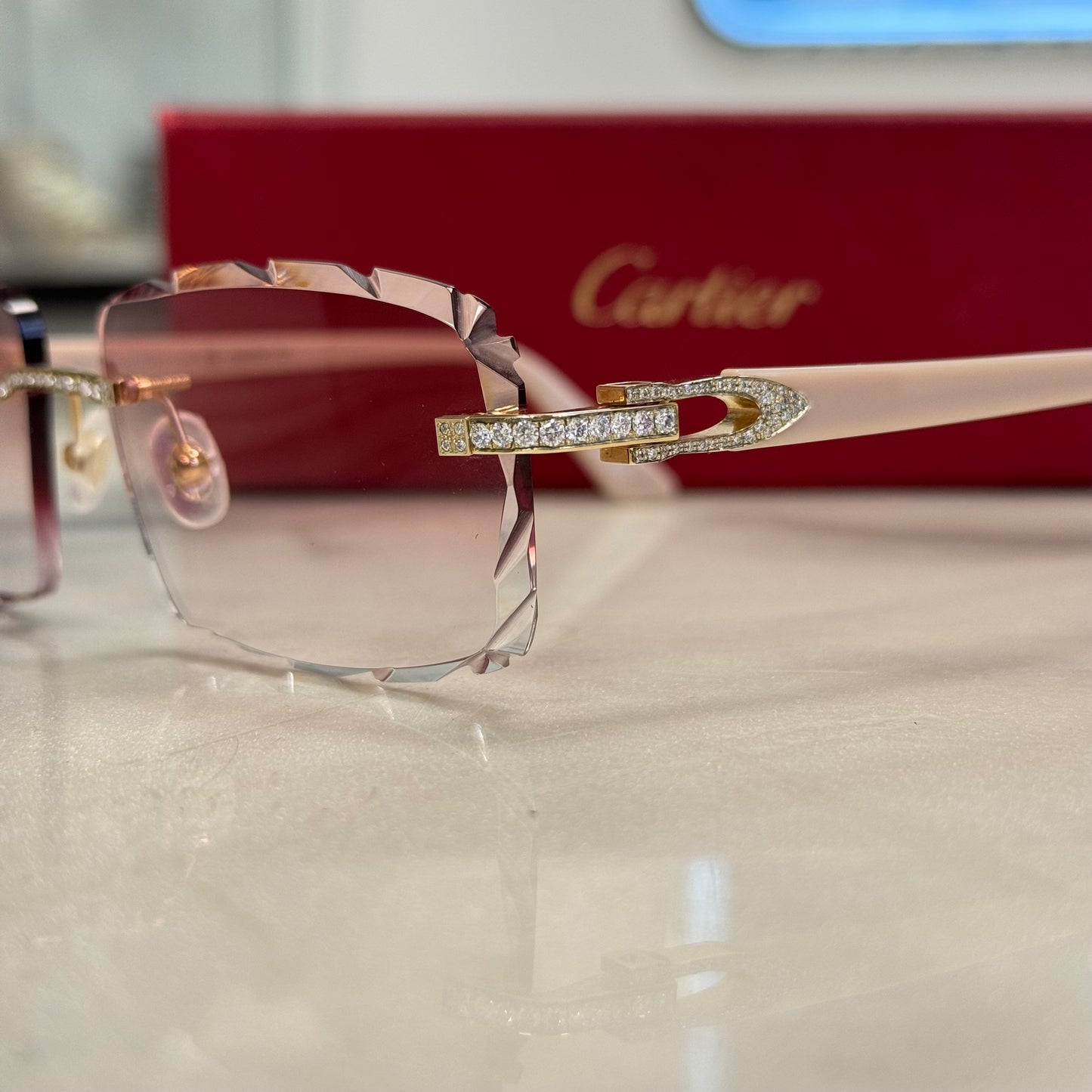 Cartier C Decor Pink Diamond Hardware Diamond Cut Glasses
