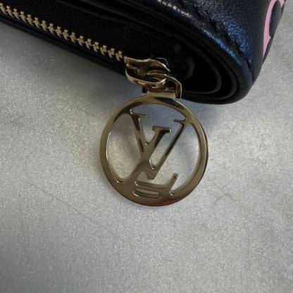 Louis Vuitton Lambskin Embossed Monogram LV Ski Coussin Mini Zippy Wallet Black/Pink