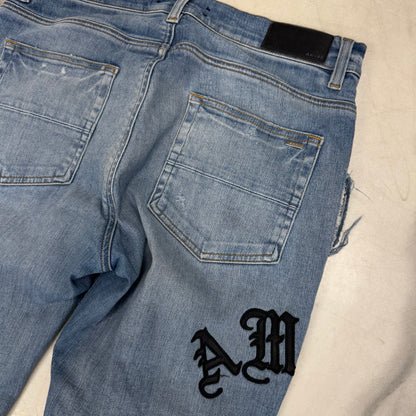Amiri Jeans Leather Logo Blue