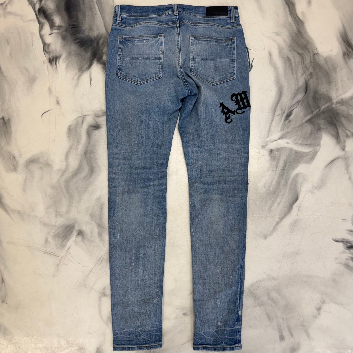 Amiri Jeans Leather Logo Blue
