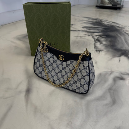 Gucci GG Supreme Monogram Textured Dollar Calfskin Web Small Ophidia Handbag