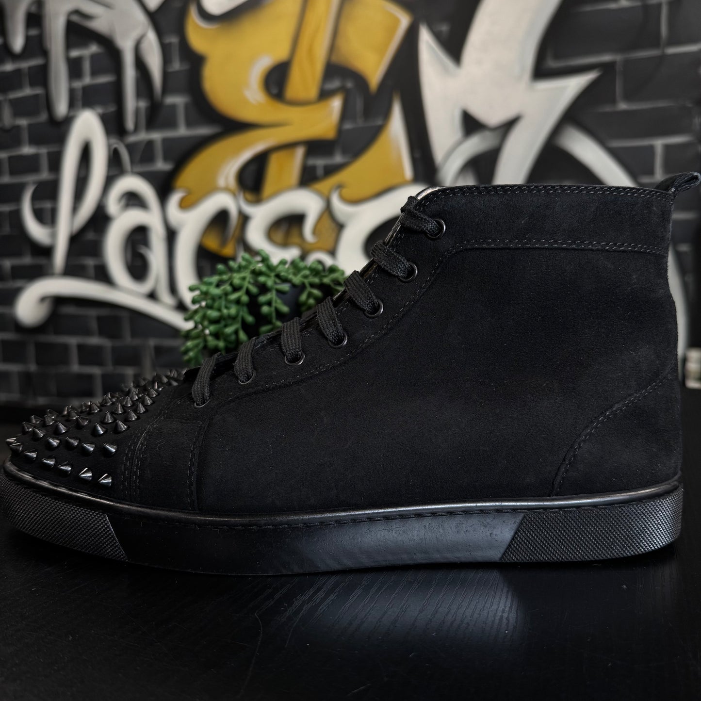 Louboutin Louis Junior Spike Orlato Flat Black Suede
