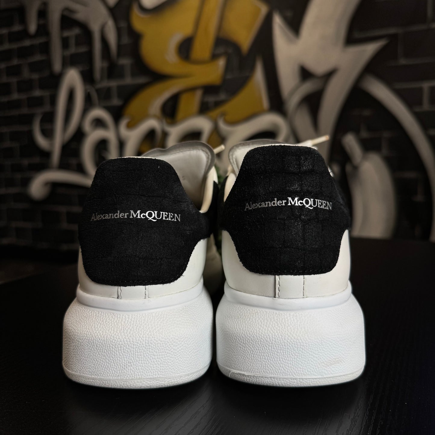 Alexander McQueen Oversized Sneakers Crocodile Suede Black