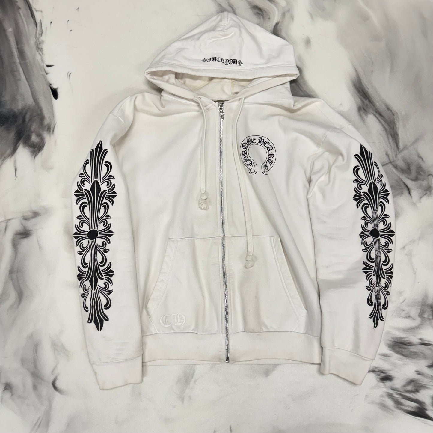 Chrome Hearts Floral Horseshoe Zip Up White