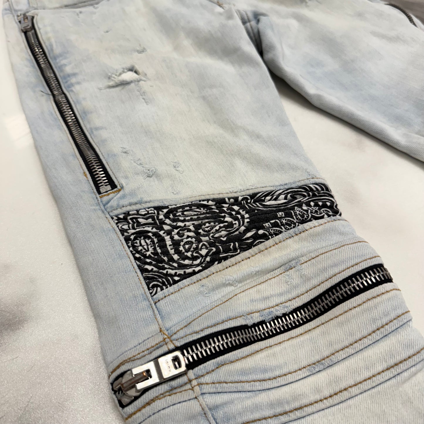 Amiri MX2 Bandana Patch Skinny Jeans Blue
