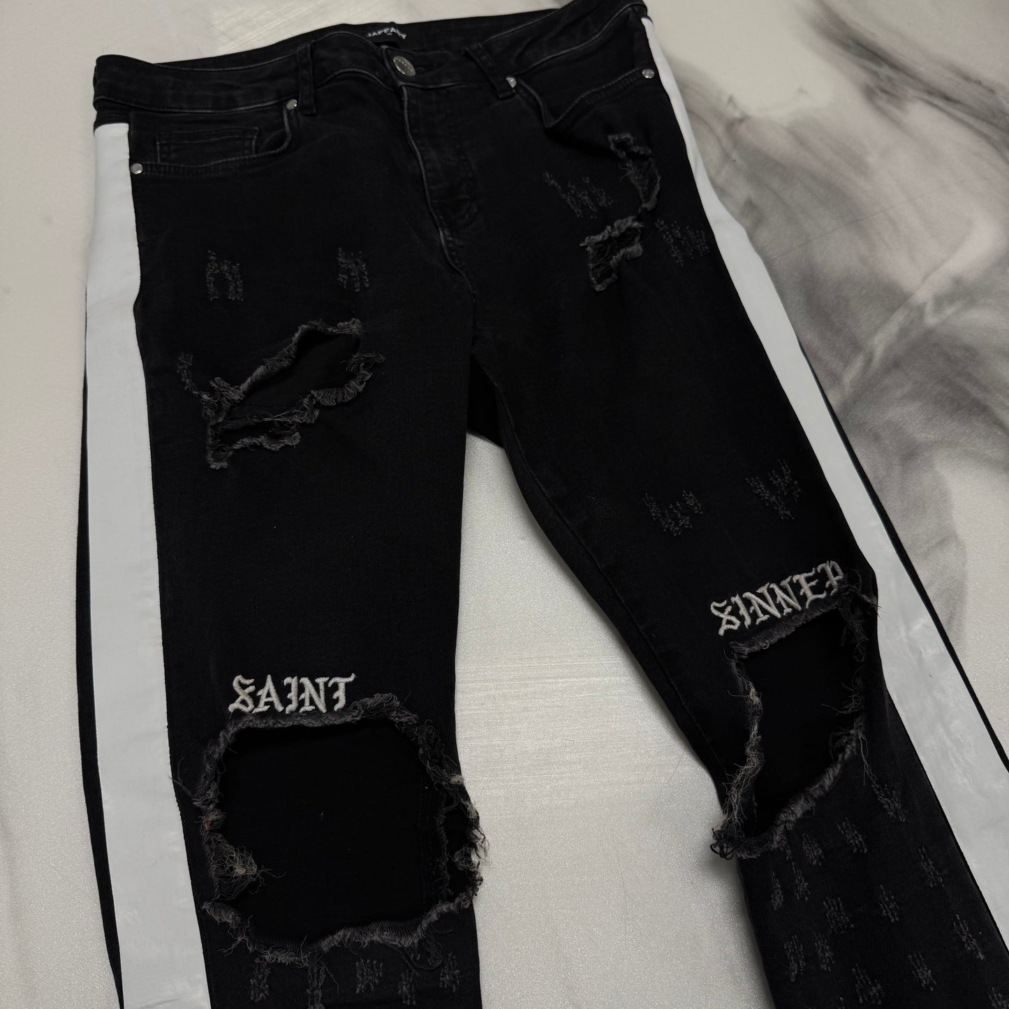 Jaffary "Saint Sinners" Striped Jeans Black