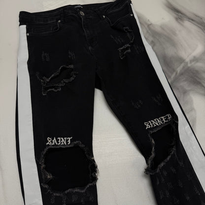 Jaffary "Saint Sinners" Striped Jeans Black