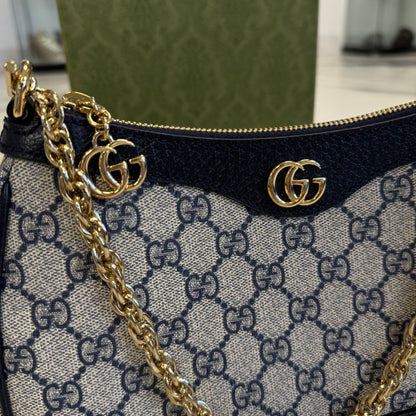 Gucci GG Supreme Monogram Textured Dollar Calfskin Web Small Ophidia Handbag