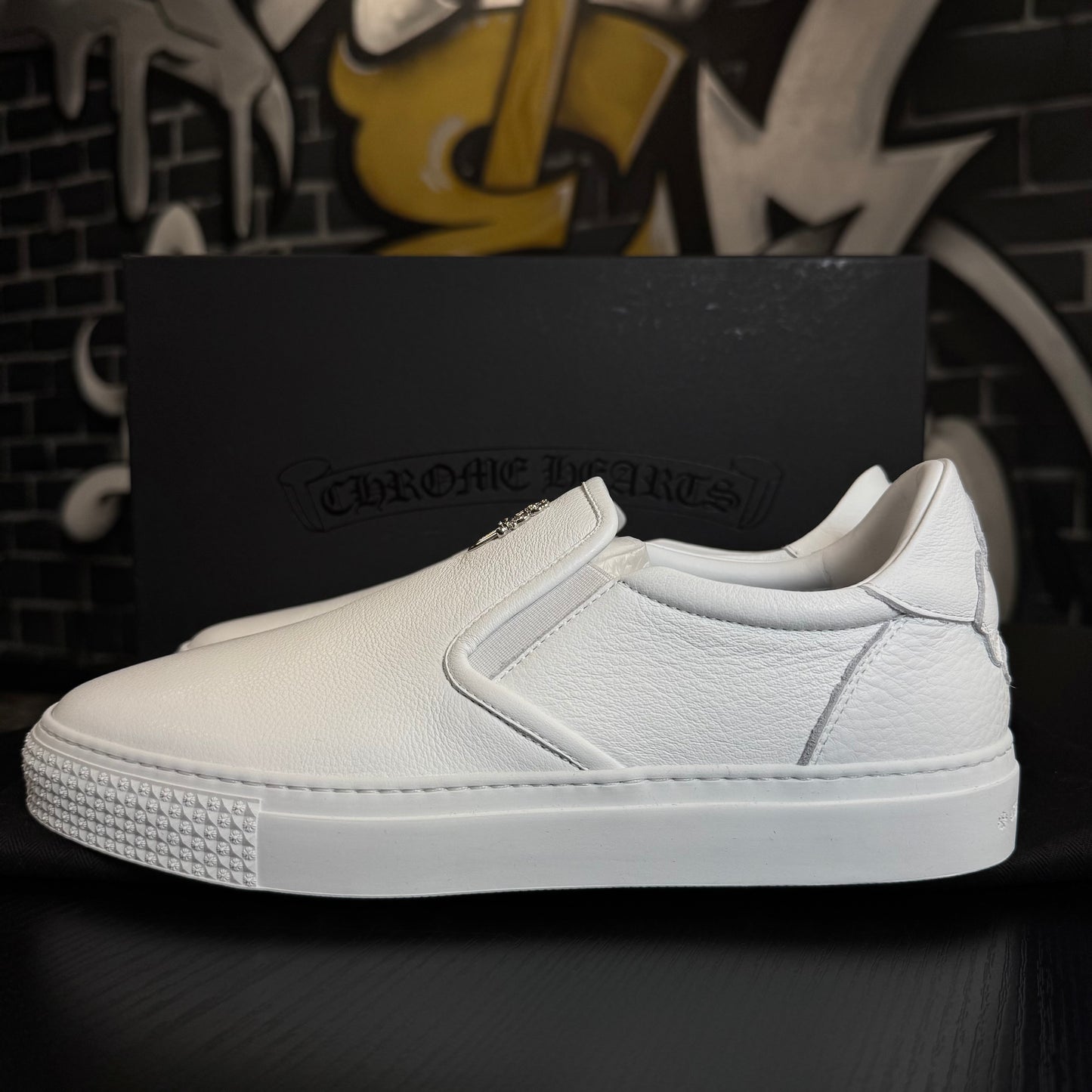 Chrome Hearts Dagger Slip On White Leather