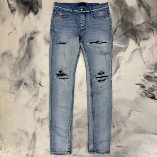 Amiri Jeans Teal Bandana Patches Light Blue