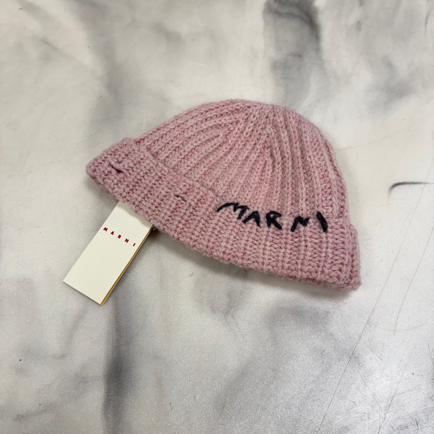 Marni Embroidered Ribbed Knit Beanie Pink