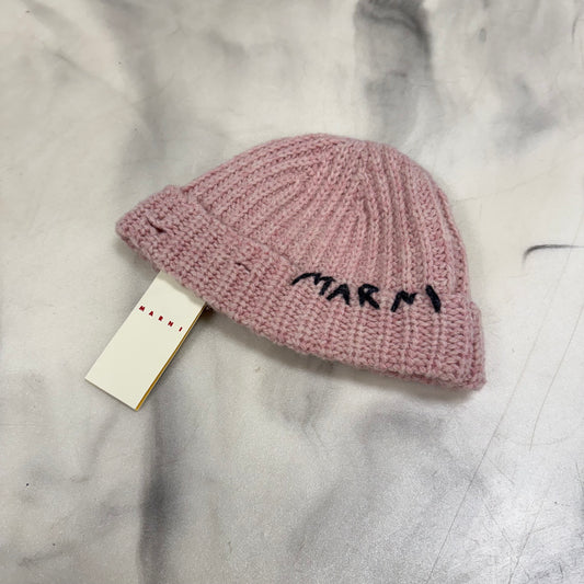 Marni Embroidered Ribbed Knit Beanie Pink