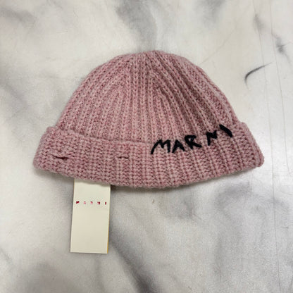 Marni Embroidered Ribbed Knit Beanie Pink