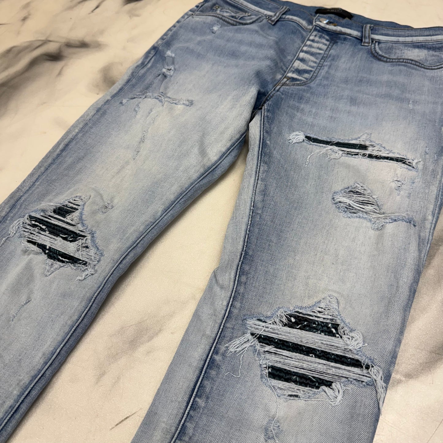 Amiri Jeans Teal Bandana Patches Light Blue