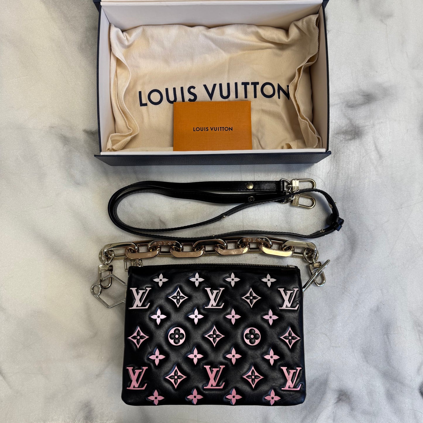 Louis Vuitton Lambskin Embossed Monogram LV Ski Coussin Black/Pink