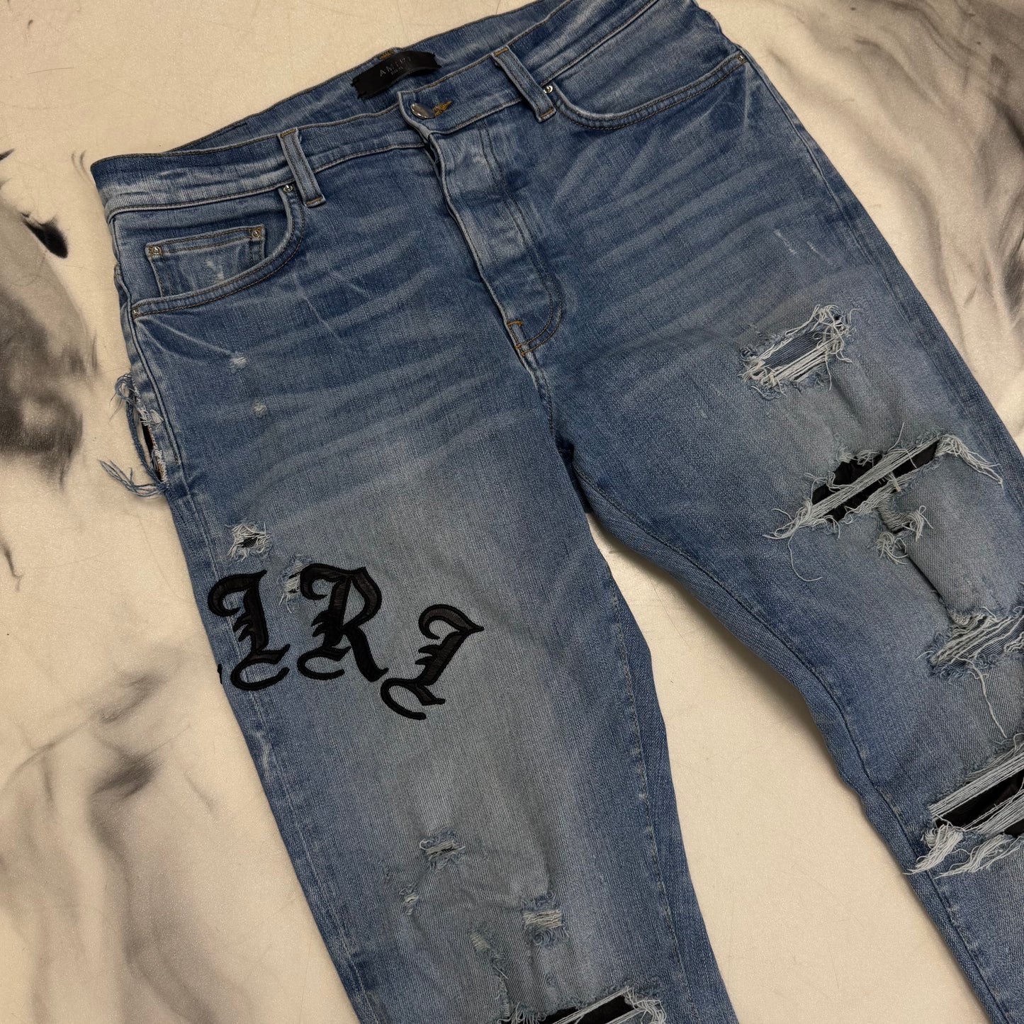 Amiri Jeans Leather Logo Blue