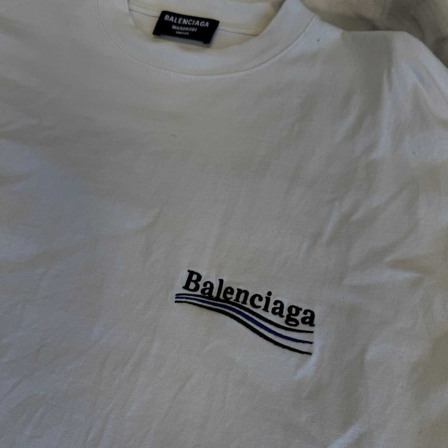 Balenciaga Campaign Embroidered Tee White