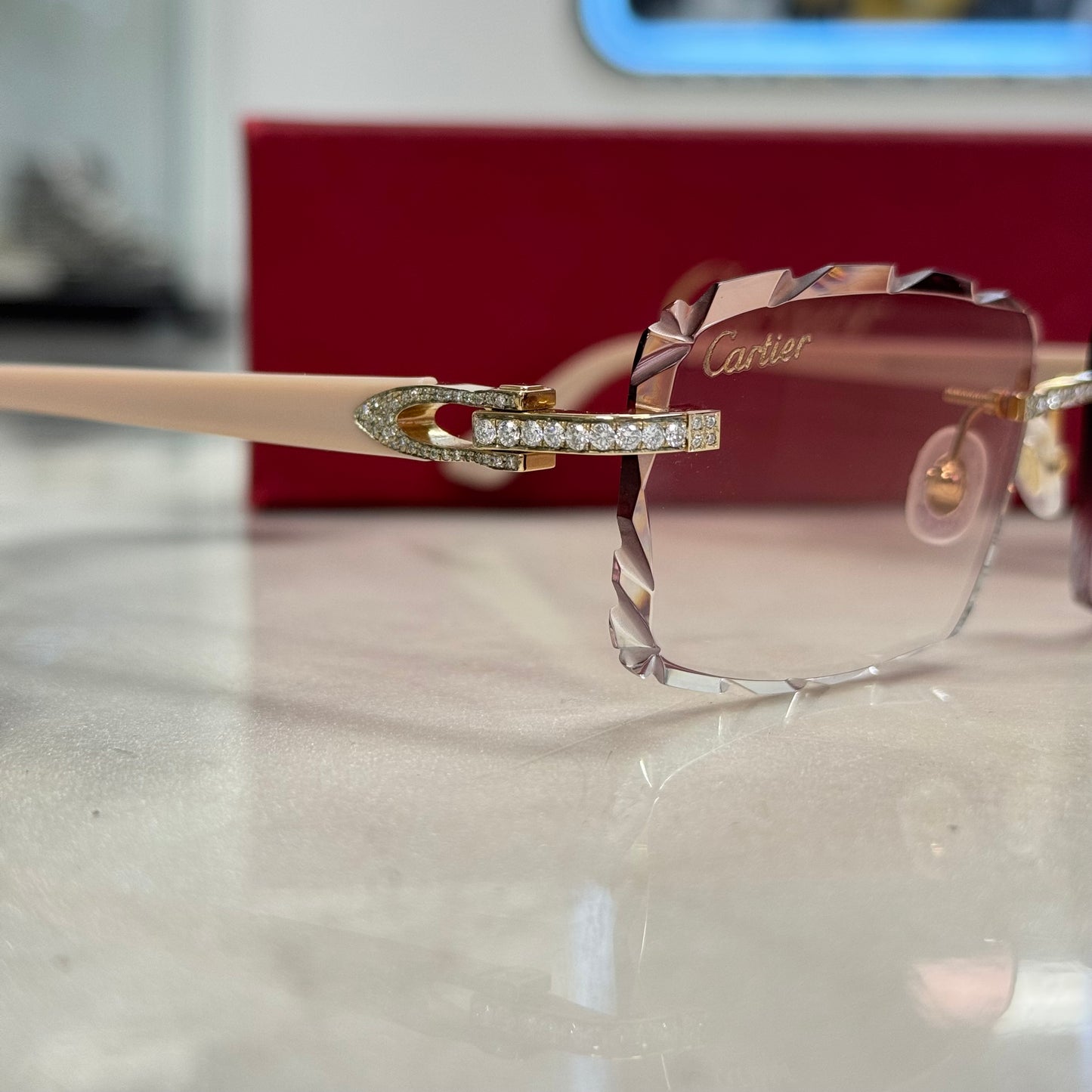 Cartier C Decor Pink Diamond Hardware Diamond Cut Glasses