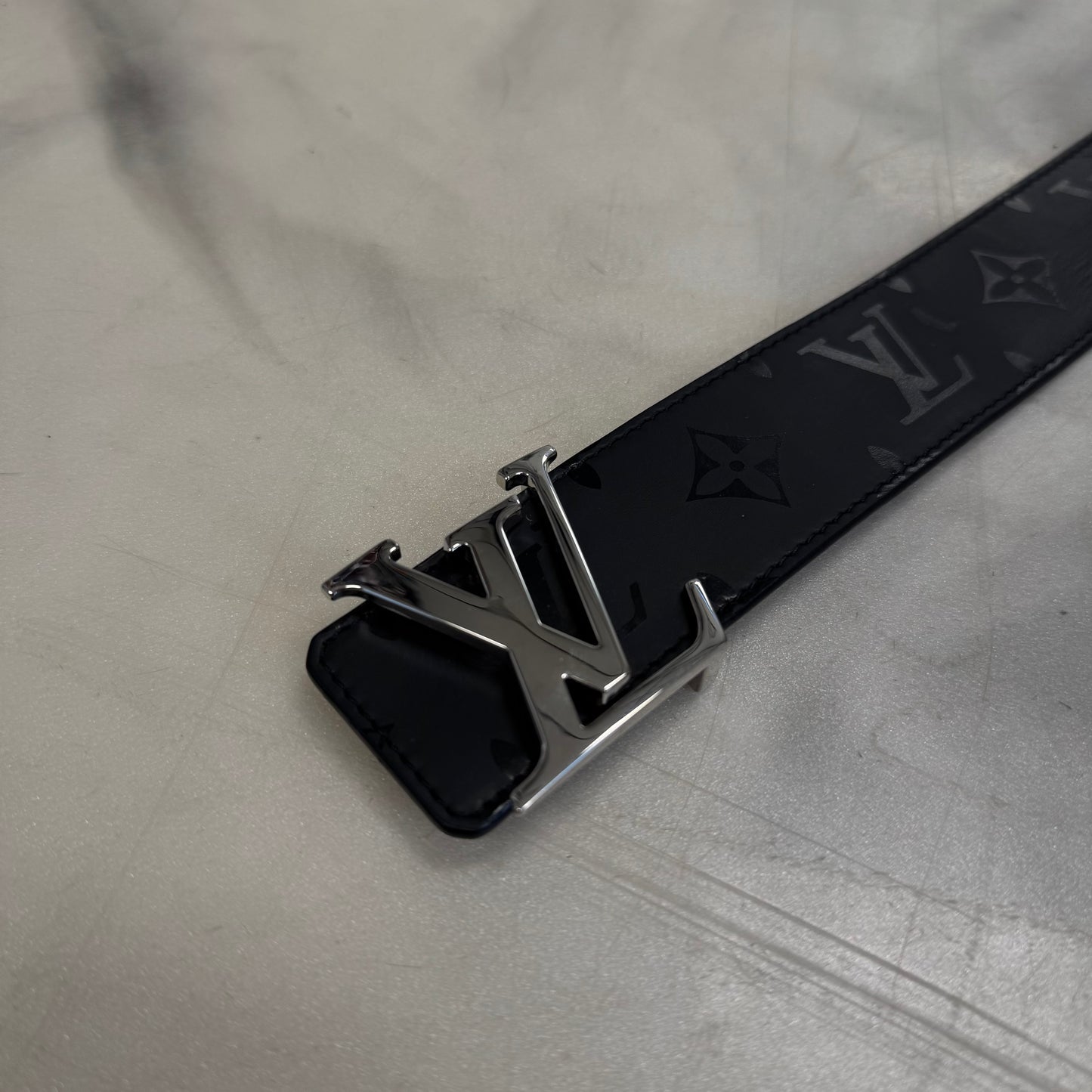 Louis Vuitton Black Monogram Belt Silver Buckle Reversible
