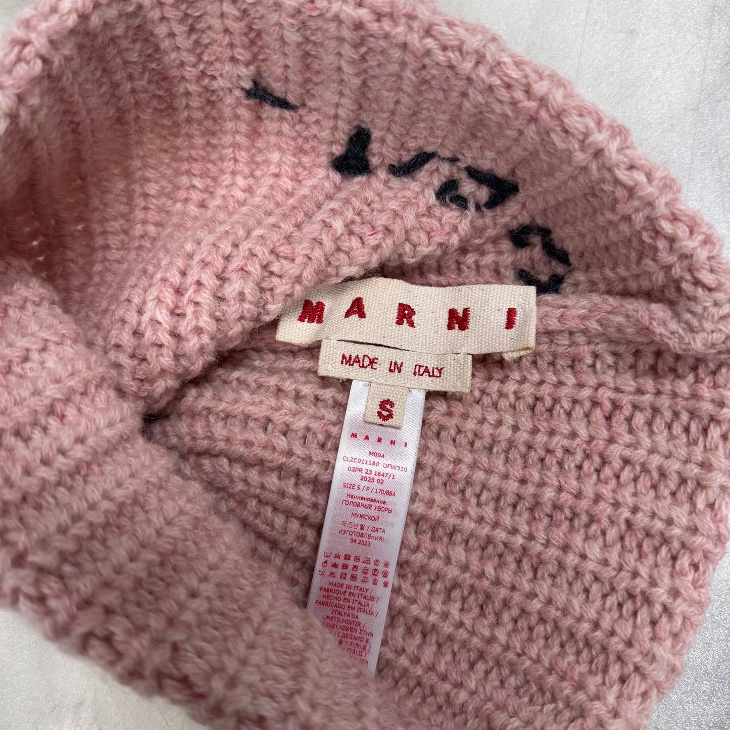 Marni Embroidered Ribbed Knit Beanie Pink