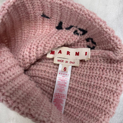 Marni Embroidered Ribbed Knit Beanie Pink